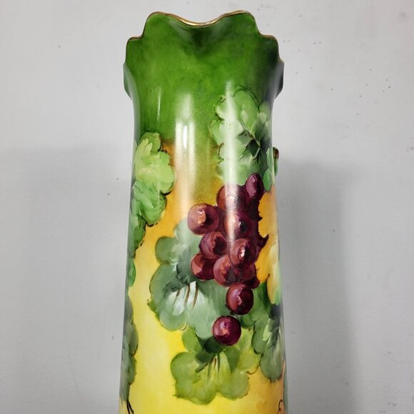 VINTAGE HUGE 15" JPL LIMOGES HAND PAINTED GRAPES DRAGON HANDLE TANKARD PITCHER - Picture 6 of 16